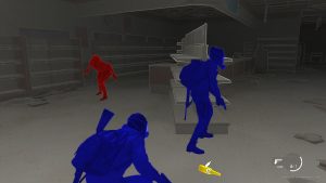 A screenshot from The Last of Us Part 2 of the high-contrast game mode.