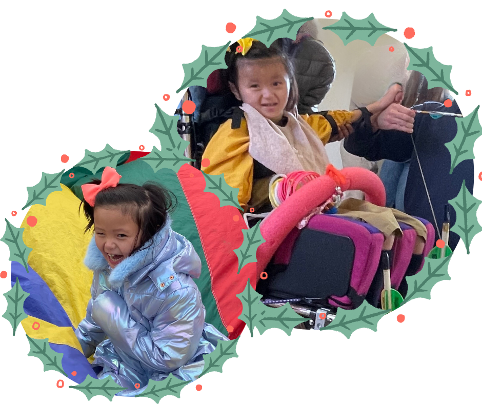 Aleisha is in her wheelchair trying archery and larissa is paying and laughing on a parachute